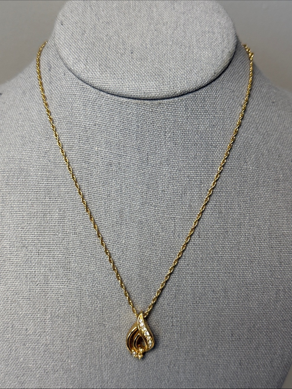 Christian Dior Rhinestone Gold Tone Pendant Necklace Vintage Signed